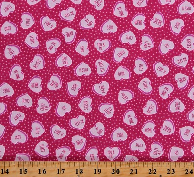 Cotton Candy Hearts Valentines Sweethearts Patrick Lose Fabric Print BTY D376.50