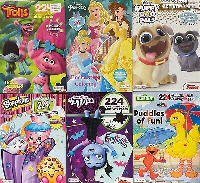 Lot of 6 - 224 Page Childrens Coloring Books Disney Shopkins Trolls Kids Girls