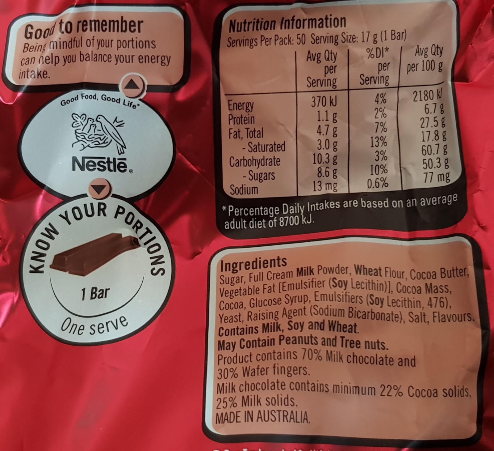 50 x Original Nestle KitKat 850g Bag Chocolate 17g Bar Perfect For