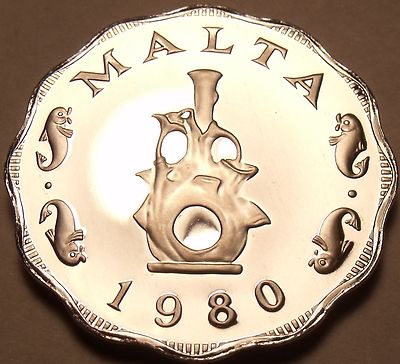 Rare Cameo Proof Malta 1980 5 Mils~Earthen lampstand~Only 3,451 Minted~Free Ship