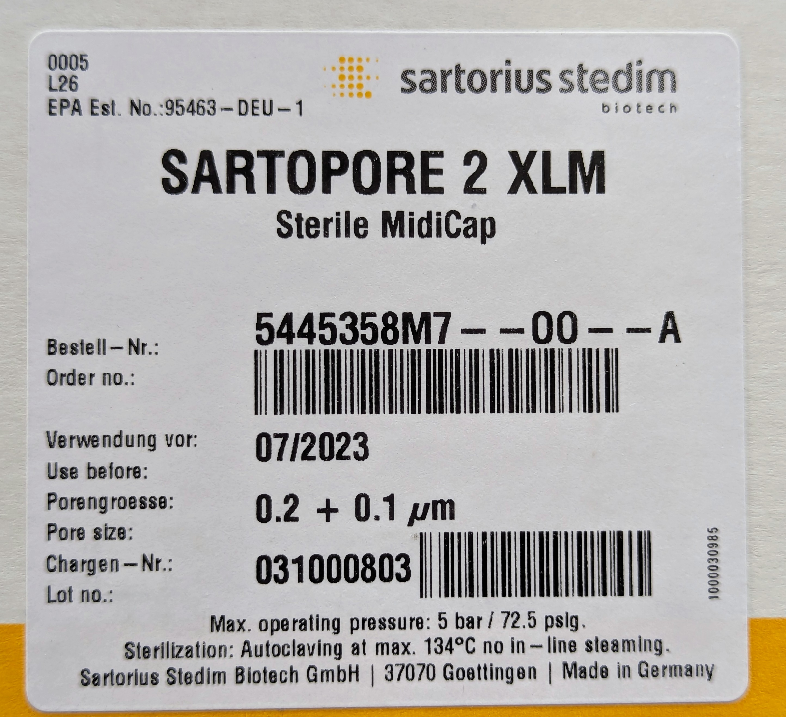Sartorius Sartopore 2 XLM Sterile MidiCap 5445358M7-00-A | eBay Sartorius Sartopore 2 XLM Sterile MidiCap 5445358M7-00-A | eBay