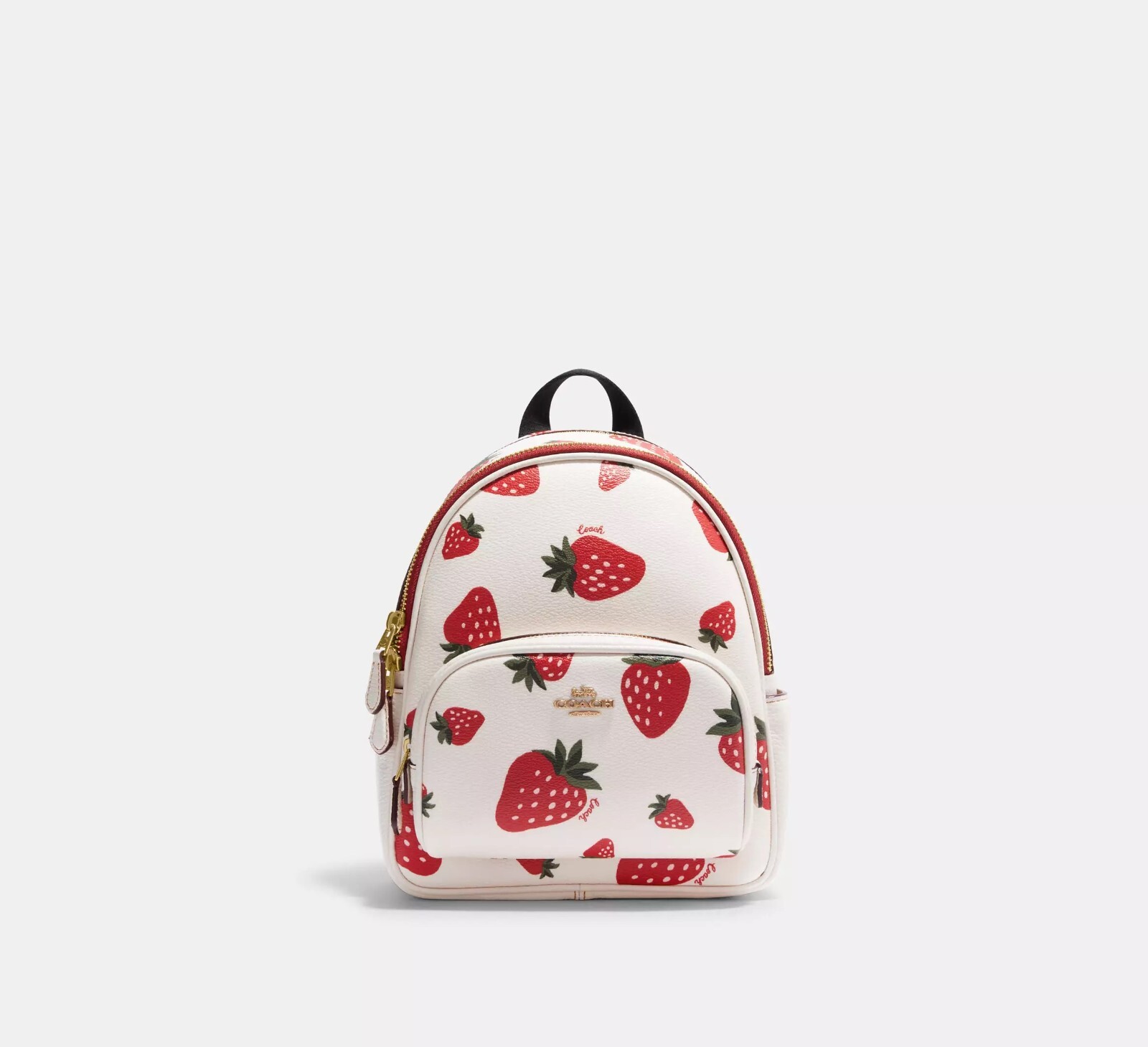 Coach Mini Court Backpack With Wild Strawberry Print Chalk