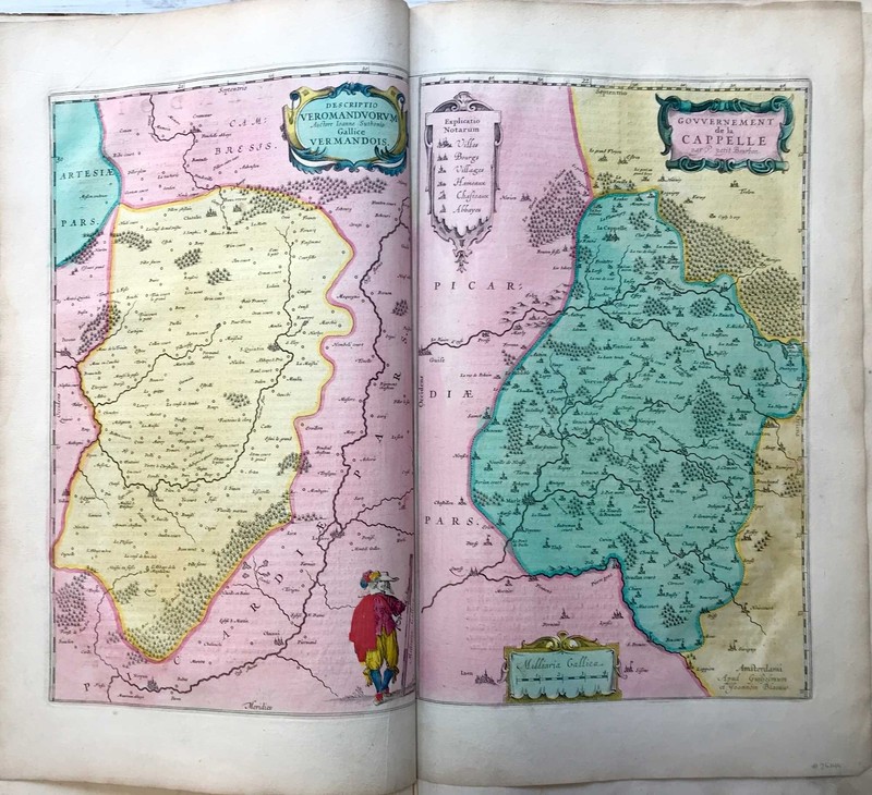 C1645 Blaeu, Carte Ancienne, Hand Coloured Antique Map, Vermandois Et Capelle...
