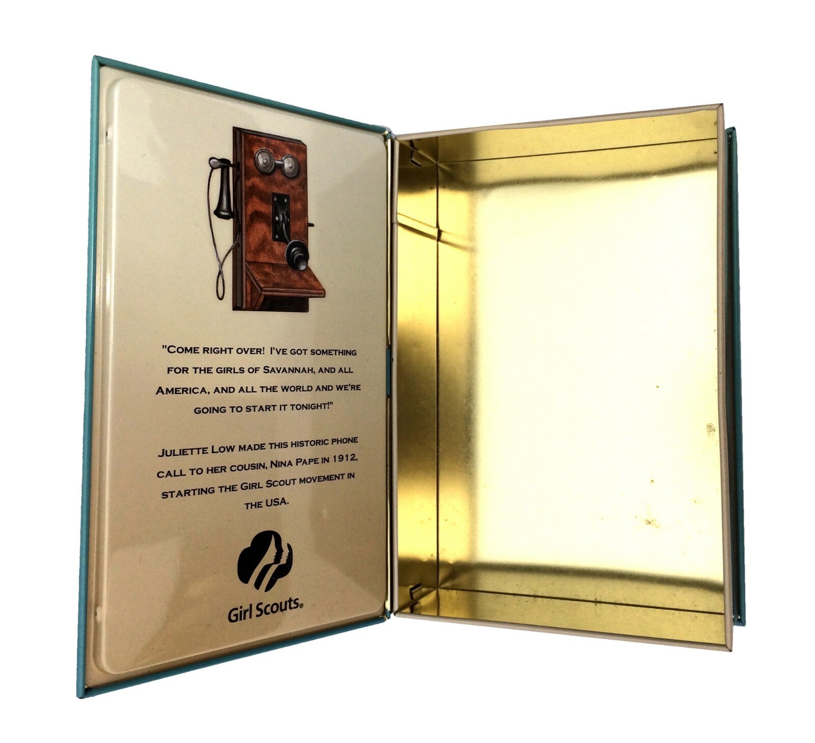 Girl Scout Beginnings Tin Book Container Juliette Low Commemorative Box