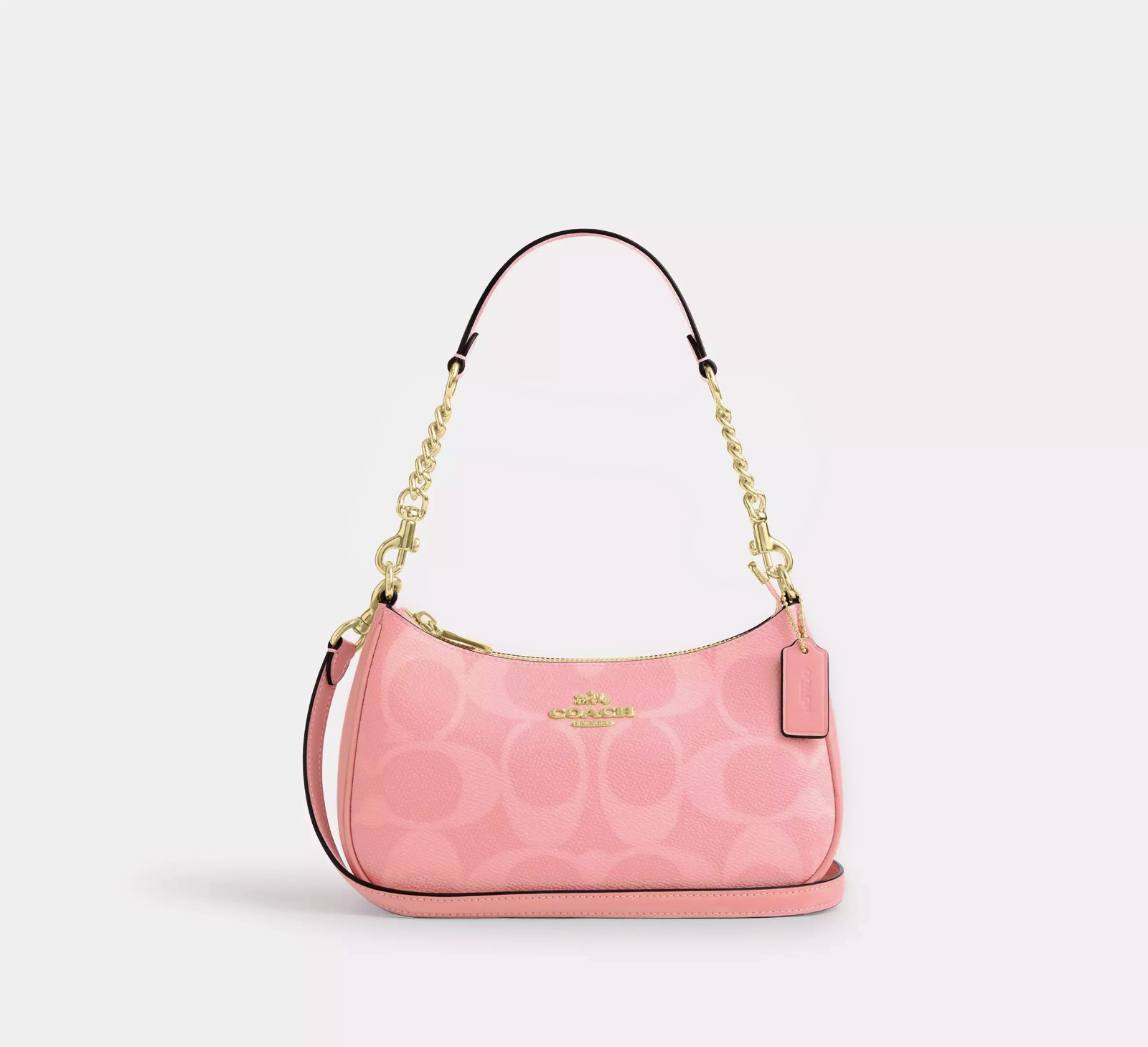 良品 990 Coach Signater handbag Pink Gold COACH Teri Shoulder Bag In signature canvas/Gold/Powder Pink