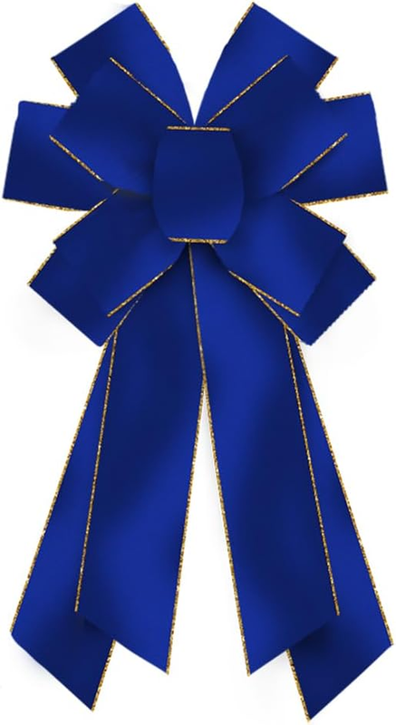 Large Christmas Wreath Bows, Royalblue Prussian Blue Gold Velvet Ribbon Bows for Wreath, Large Tree Topper Burlap Bows for Christmas Home Indoor Outdoor Xmas Party Decoration Wreath Ornament Supplies
