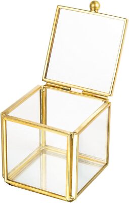  Small Glass Jewelry Trinket Box Ornate Rings Earrings Display Shadow Box 