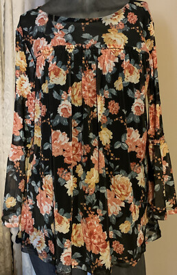 Bobbie Brooks M Long Sleeve Multicolor Floral Top Blouse Shirt Poly Bld NWT JAX