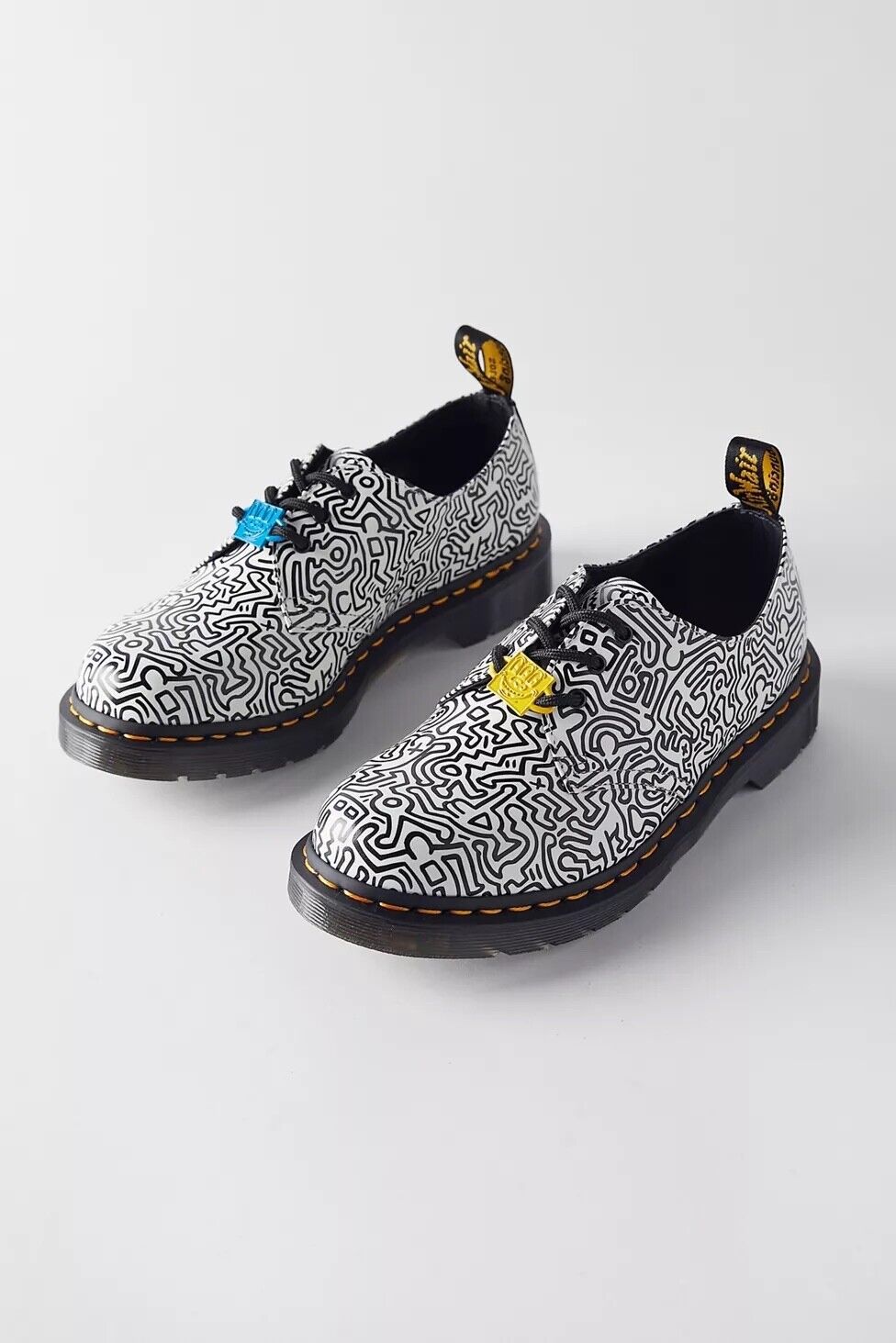 Pre-owned Keith Haring Dr. Martens X  1461 Printed Leather Oxford Us M 7 Us W 8 Uk 6 Eu 39 In Black And White