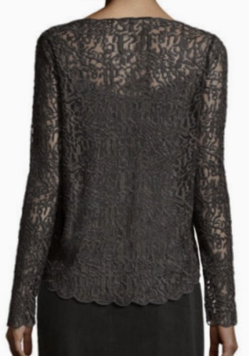 Pre-owned Nic + Zoe Nic+zoe Brushed Lace Long Sleeve Sheer Phantom Grey Top Womens Plus Sz 1x In Gray