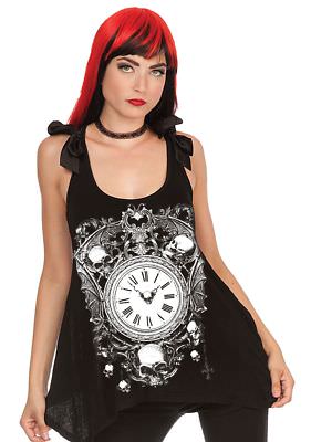Jawbreaker Gothic Skull & Clock Sheer Skull Lace Back w/ Bow 