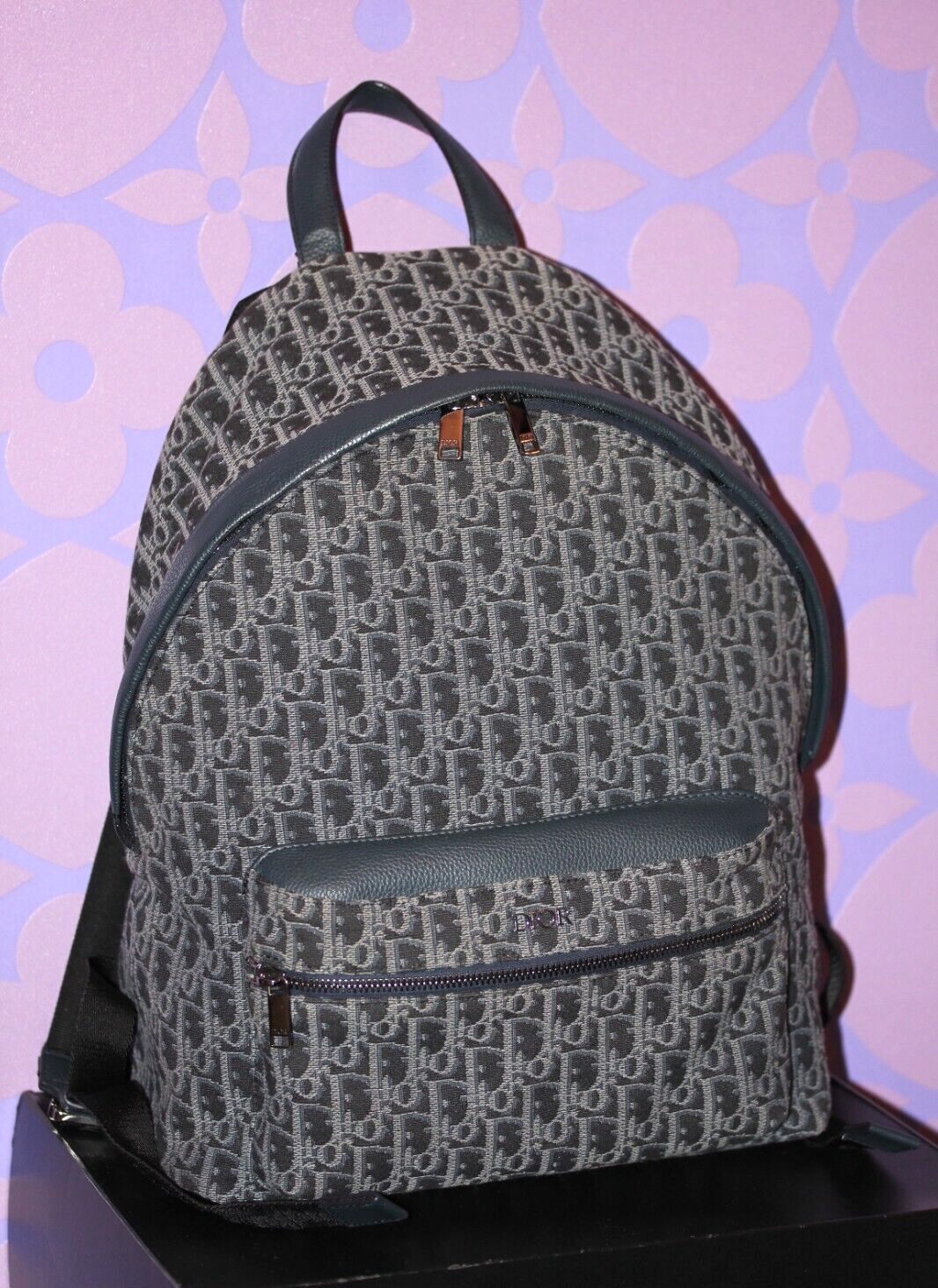 CHRISTIAN DIOR Oblique Rider Backpack Navy Blue Jacquard Canvas