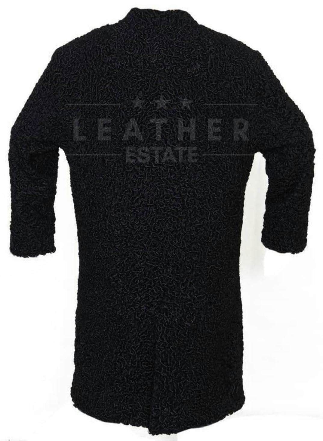 Pre-owned Leather Estate Men's Handmade Real Persian Lamb Fur Black Long Coat