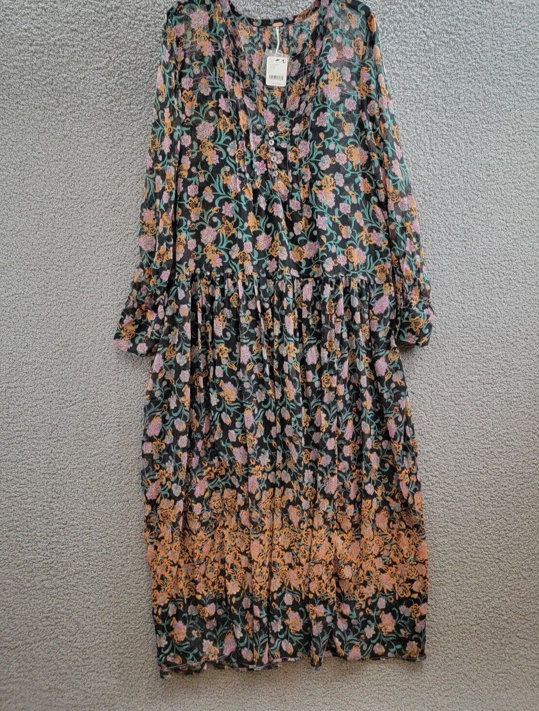 Free People See It Through Dress Women's L Multi Floral V-Neck Pullover L/S - Picture 2 of 18