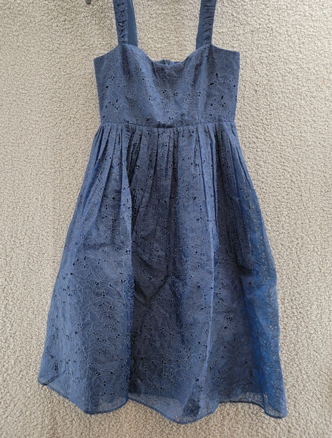 French Connection Embroidered Lace Sleeveless Dress Women's 8 Blue Back Zipped - Picture 2 of 18