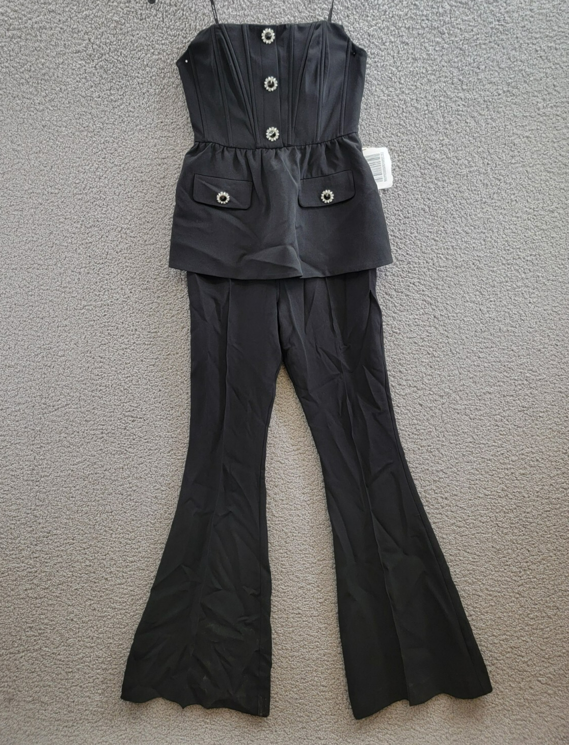 Self-Portrait Crepe Strapless Jumpsuit Women's 4 Black Straight Neck Back Zip - Picture 2 of 19