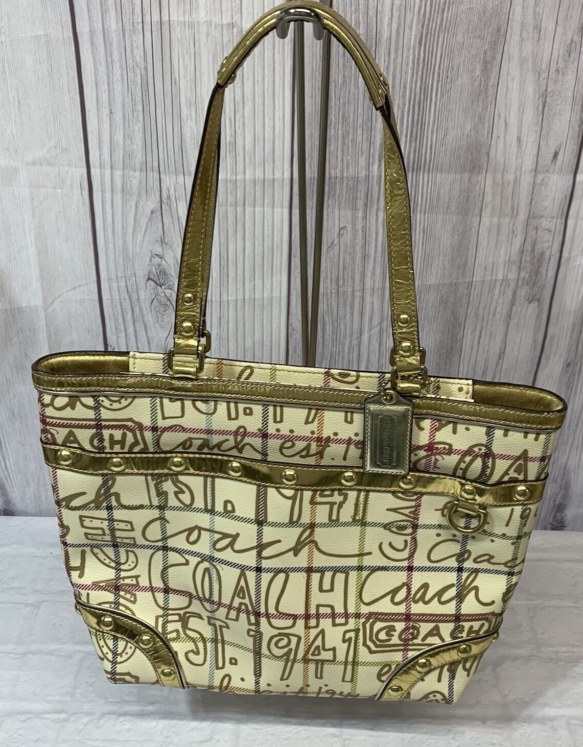 Coach Shoulder Coated Tote Handbag L0868 Gold Graffiti