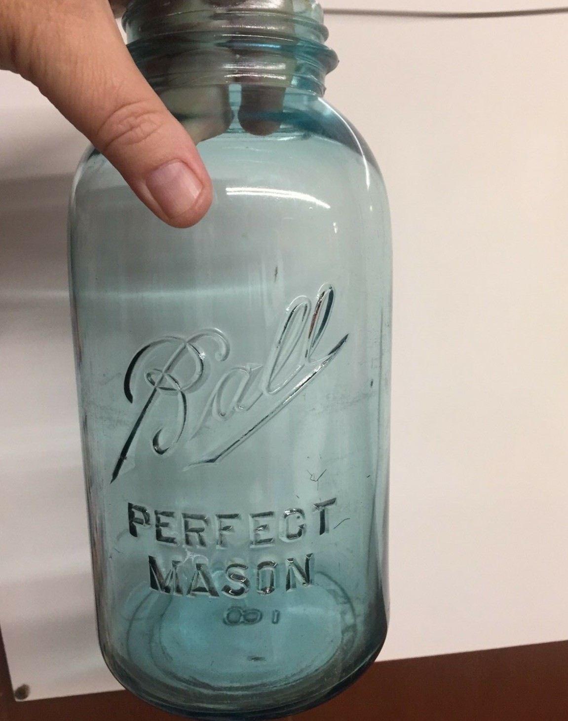 Vintage Half Gallon Blue Perfect Mason Jar Ball Small Mouth Embossed Design