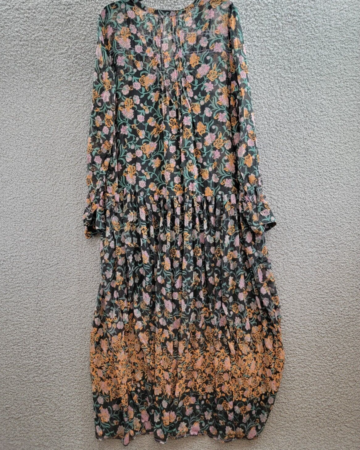 Free People See It Through Dress Women's L Multi Floral V-Neck Pullover L/S - Picture 13 of 18