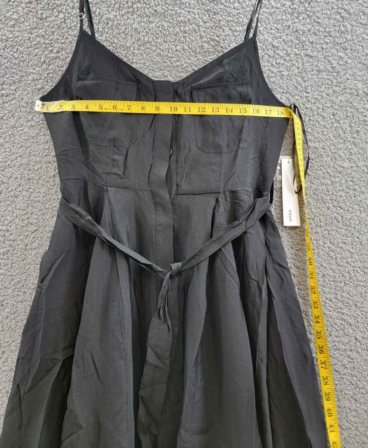 AQUA Utility Midi Dress Women's M Black Sweetheart Neck Flap Pocket Button Front - Picture 7 of 14
