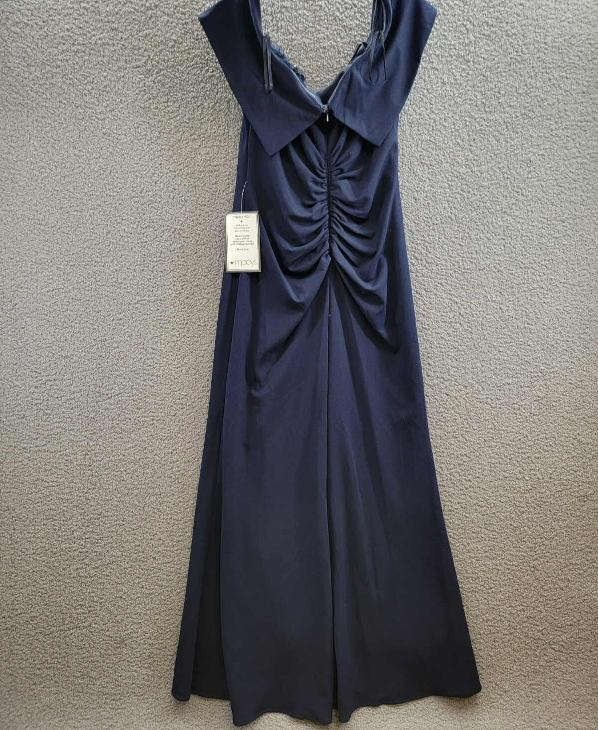 XSCAPE Floral-Trim Off-The-Shoulder Gown Women's 16 Navy Pleat Back Zip Closure - Picture 9 of 16