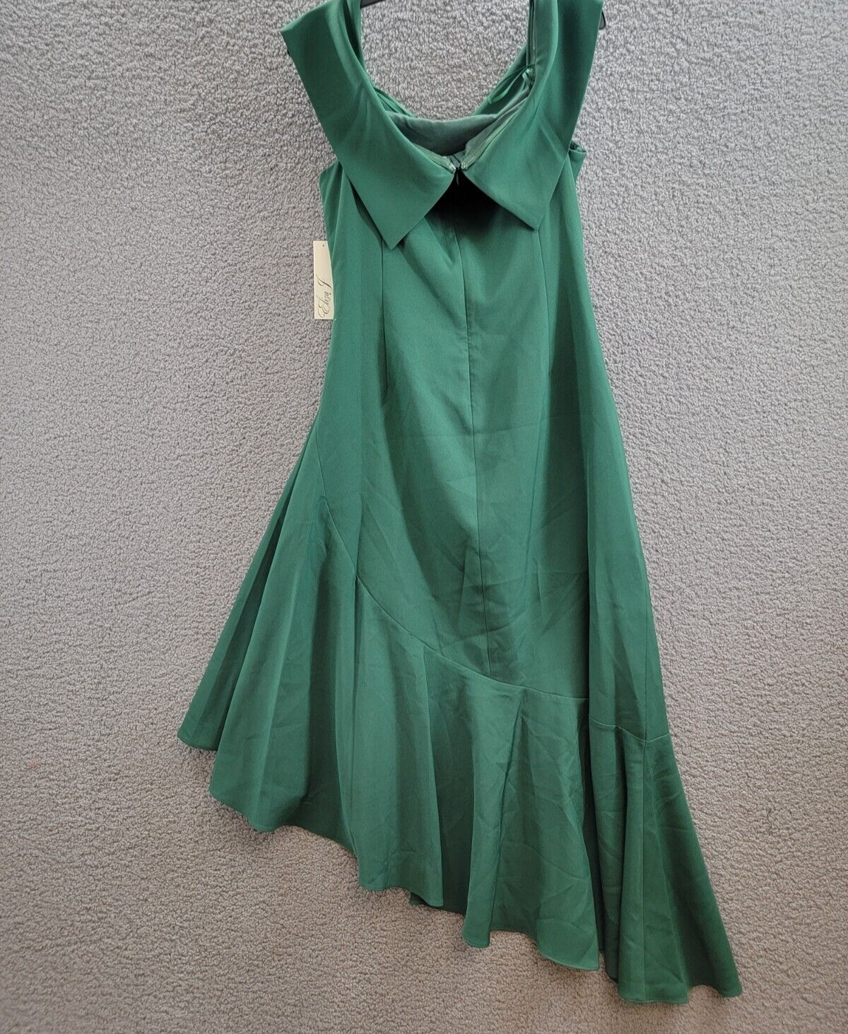 Eliza J Off Shoulder Asymmetric Hem Dress Women's 16 Emerald Back Zip Closure - Picture 9 of 16