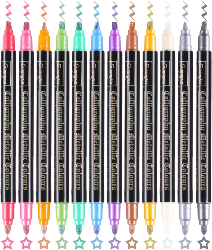 Calligraphy Metallic Marker Pens Dual Tip Chisel Medium Point Pens Black Paper