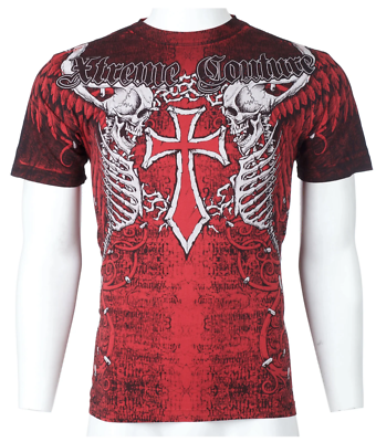 Xtreme Couture Affliction Men's T-Shirt AFTERSHOCK Skull Red Tattoo Biker M-3XL