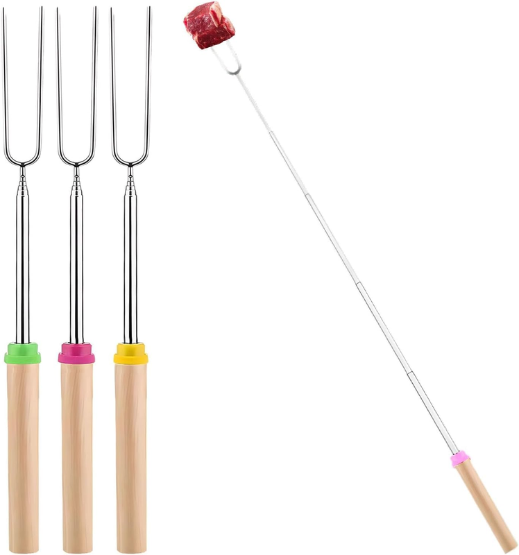 Marshmallow Toasting Forks Kit, 4 Pack, Extendable Stainless Steel, for BBQ and