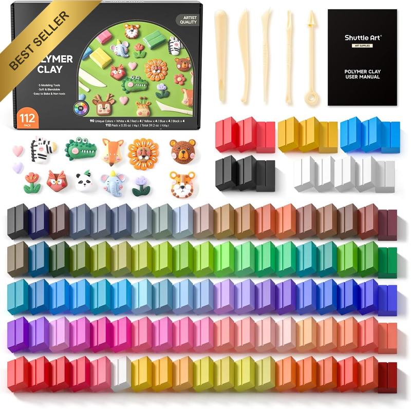 117 PCS Small Block Polymer Clay Kit, 95 Unique Colors & Extra Basic Colors, 5 M