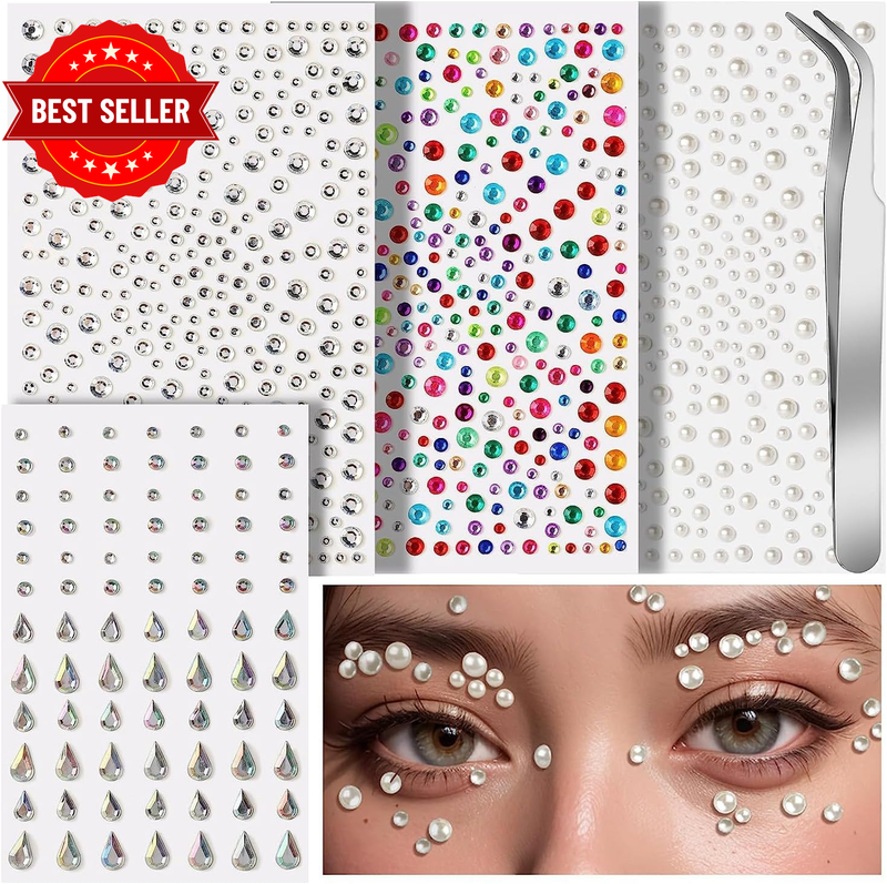 Self Adhesive Face Gems and Pearls for Makeup, Festival Jewels, Hair Gems, Rhine