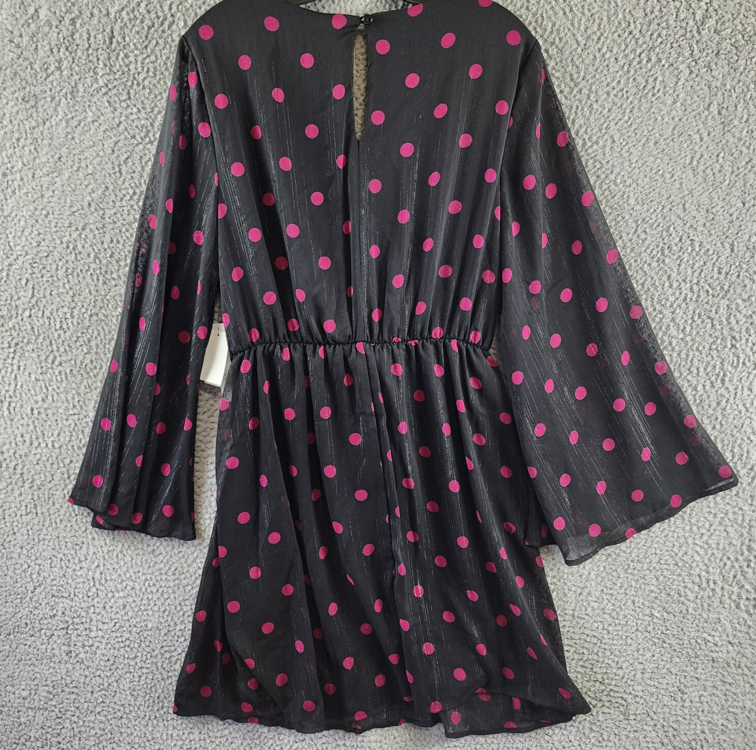 Emma & Michelle Faux Wrap Dress Women's L Black/Red Dot Snap Front Button Back - Picture 11 of 13