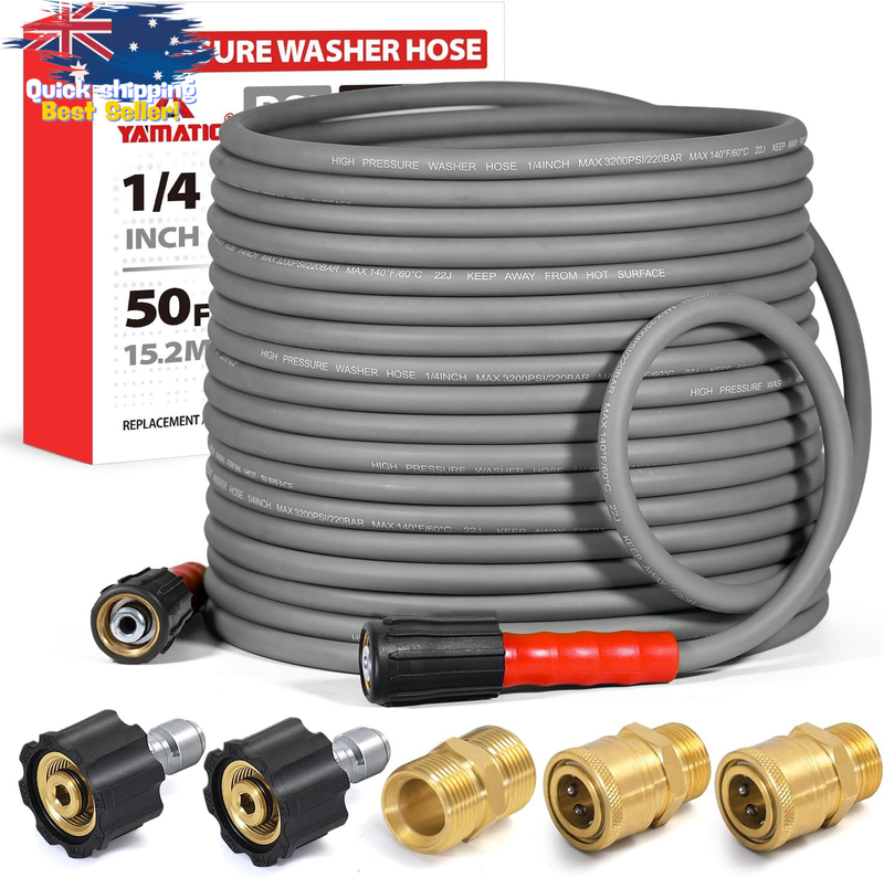 50FT Pressure Washer Hose 1/4" Kink Resistant 3200 PSI, M22 Quick Connect