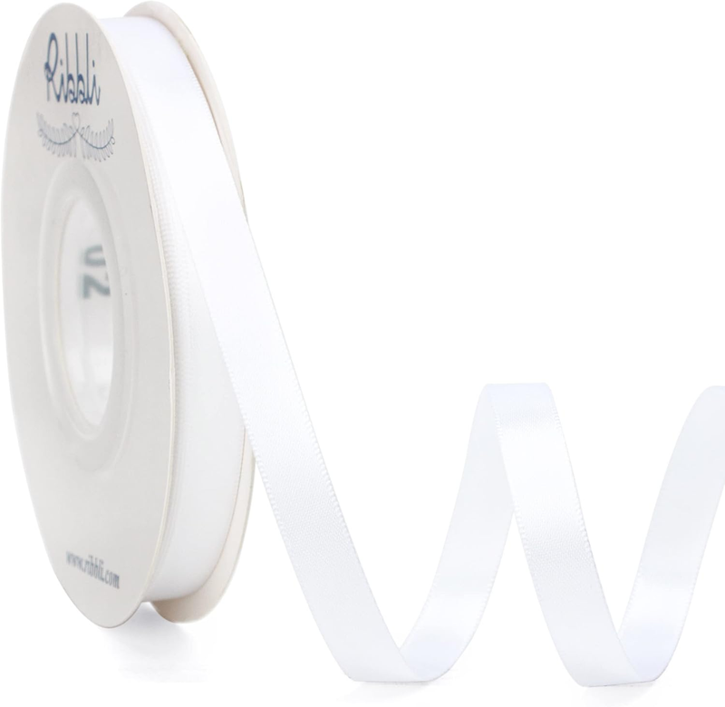 Double Faced White Satin Ribbon,3/8” X Continuous 25 Yards,Fabric Ribbon Use for