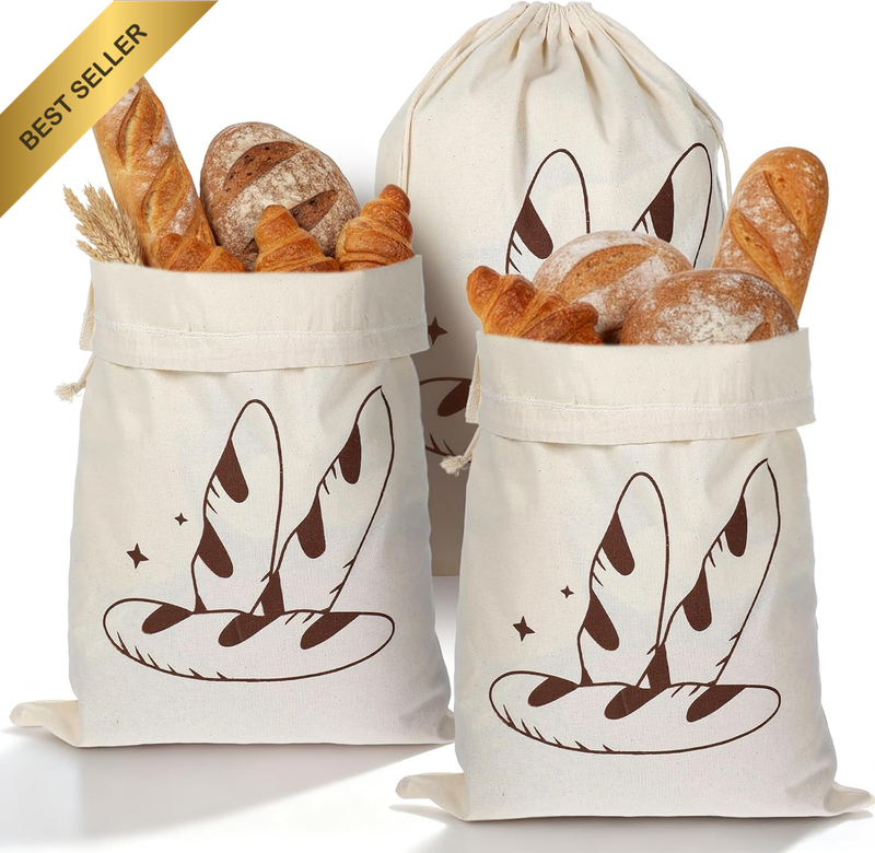 3Pcs Linen Bread Bags, Linen Bread Bag for Homemade Breads, Reusable Breads Bag