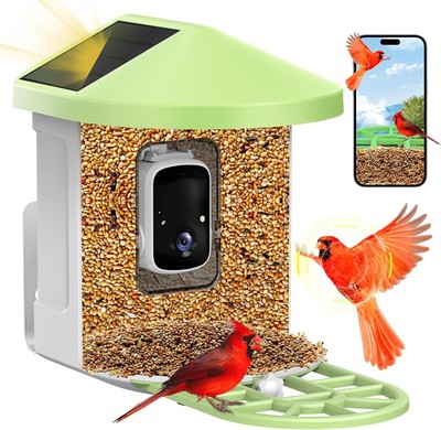 Bird Feeder w Camera Solar Powered, AI Identify Smart Feeder Motion Detect, 398