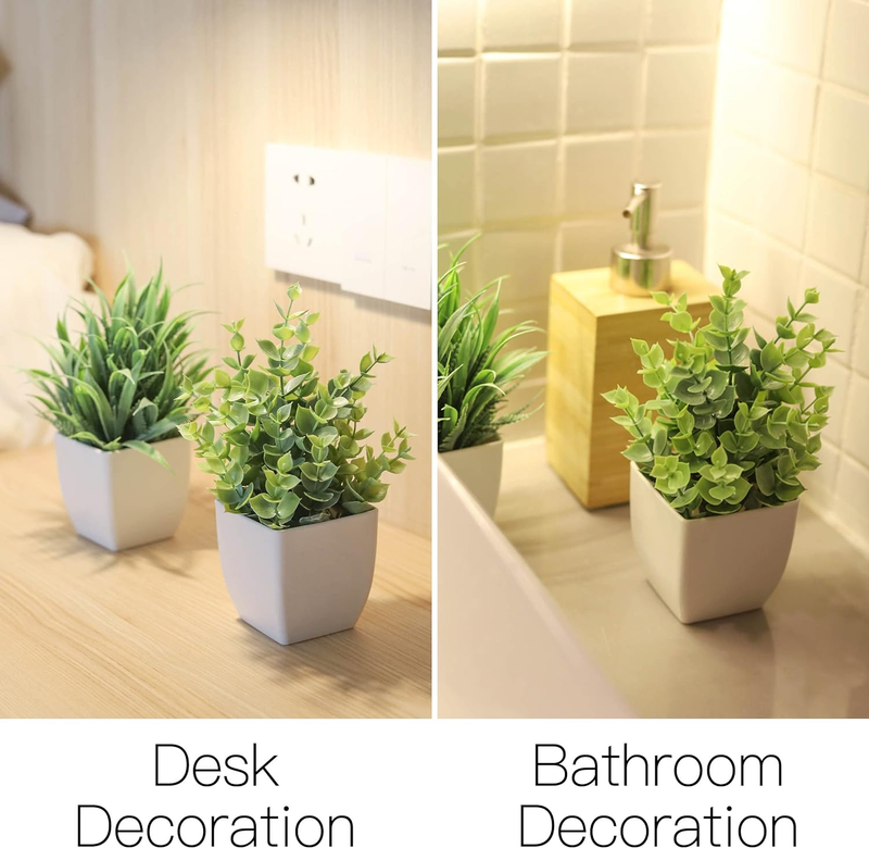 2 Packs Small Fake Plants Mini Artificial Potted Plants for Table Desk Home Bath