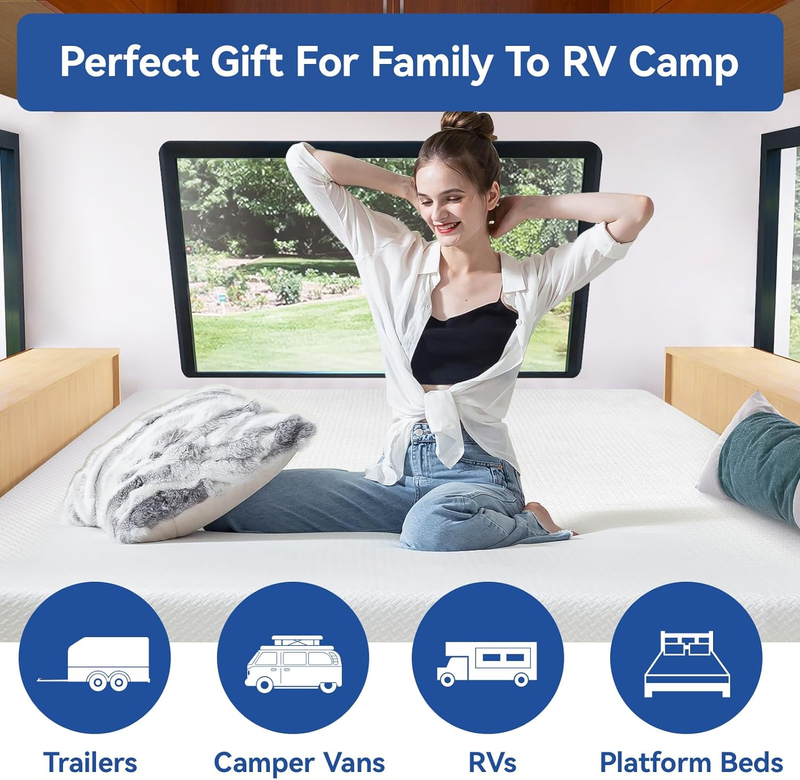 RV Mattress Short Queen 8 Inch Memory Foam Mattress, Cooling Green Tea/Gel Mediu