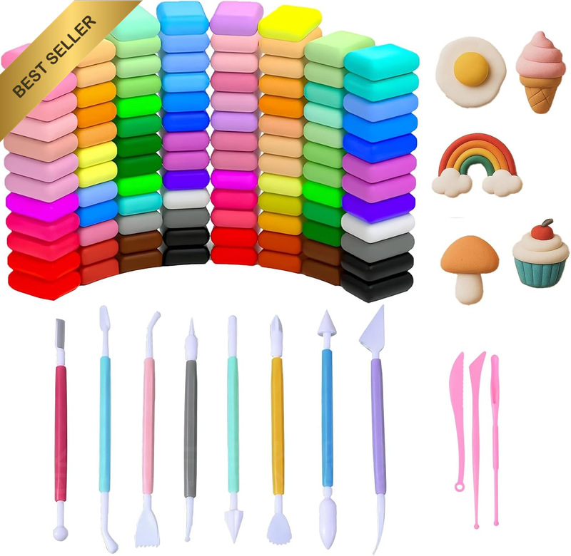 100 Colour Air Dry Modelling Clay Kit Ultra Light Soft Clay Set with 8 Sculpting