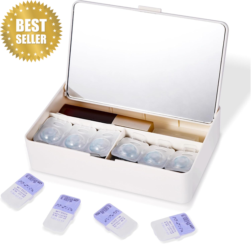 MR1 Daily Contact Lens Organizer Case with Mirror and Separate Compartments for