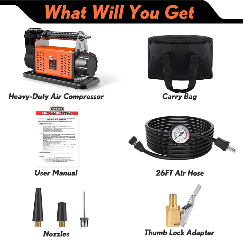 12V Air Compressor Heavy Duty, 6.35CFM 180LMP Portable Truck Tire Inflator, Offr