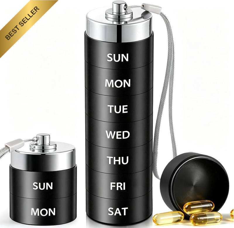 Pill Organizer, 7 Day Medicine Organiser with Large Aluminum Alloy Case Containe