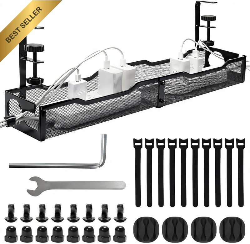 64.4 CM under Desk Cable Management Tray, Metal Cord Raceway Organizer Box with