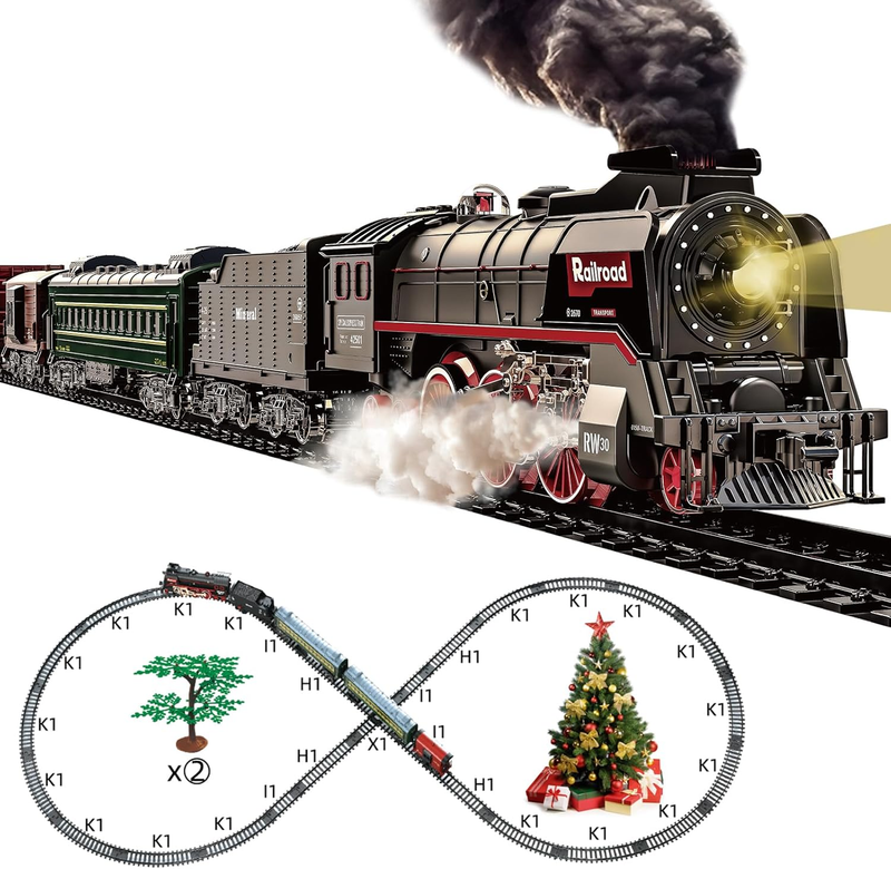 Train Set for Kids, Electric Train Toys with Realistic Light Sounds Smoke