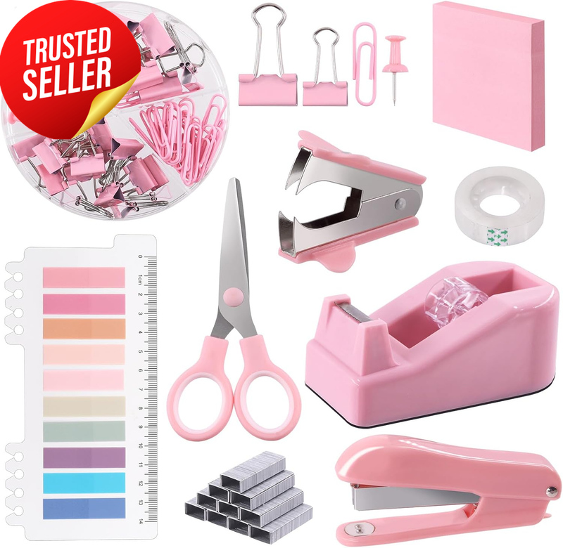 Office Supplies Kit 9 Pcs Pink Desk
