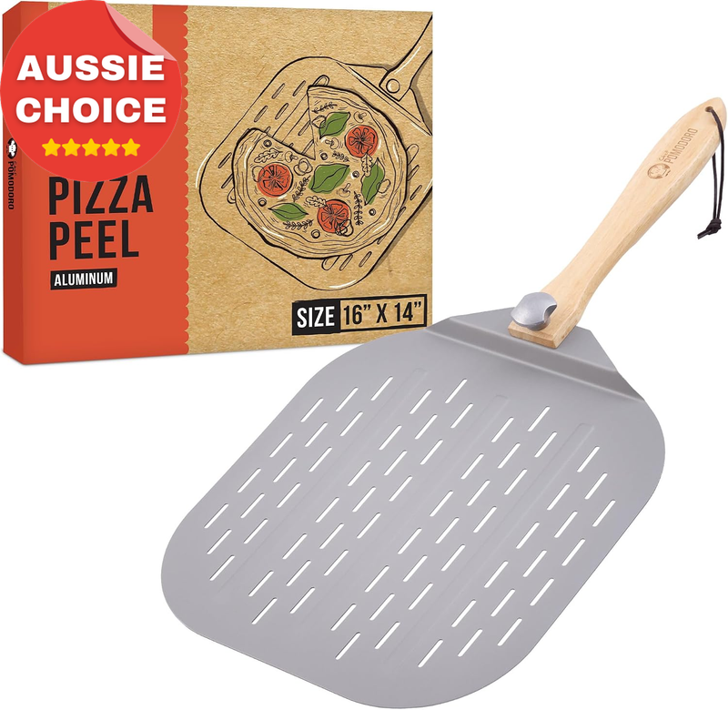 16x14 Inch Foldable Aluminum Pizza Peel Wooden Handle Baking Paddle Tool