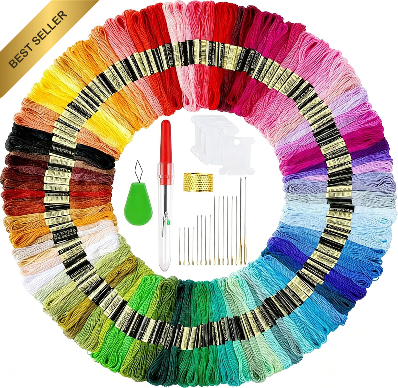 Ellolife 150 Skeins Embroidery Thread, Random Colors Cotton Embroidery Floss Fri
