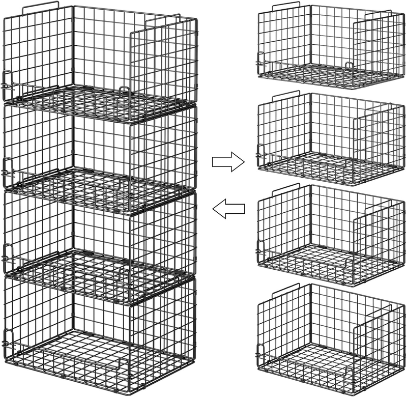Stackable Closet Organizer Storage Baskets Foldable Metal Mesh Bins Wardrobe