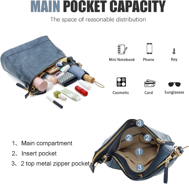 Women Multi-Pocket Shoulder Bag Ladies Large Capacity Crossbody Purses Faux Leat