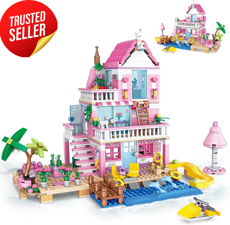 Seaside Beach Villa Building Set Pink Girls 822Pcs